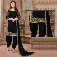 Black Patyala Embroidered Suit | MH-662 | 3 Piece Unstitched | Crinkle Chiffon Stuff