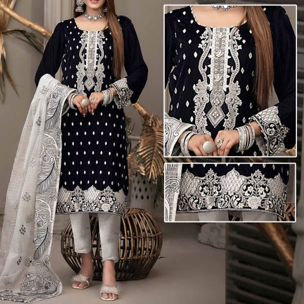 Black Embroidered Suit | MH-107 | 3 Piece Unstitched | Crinkle Chiffon Stuff