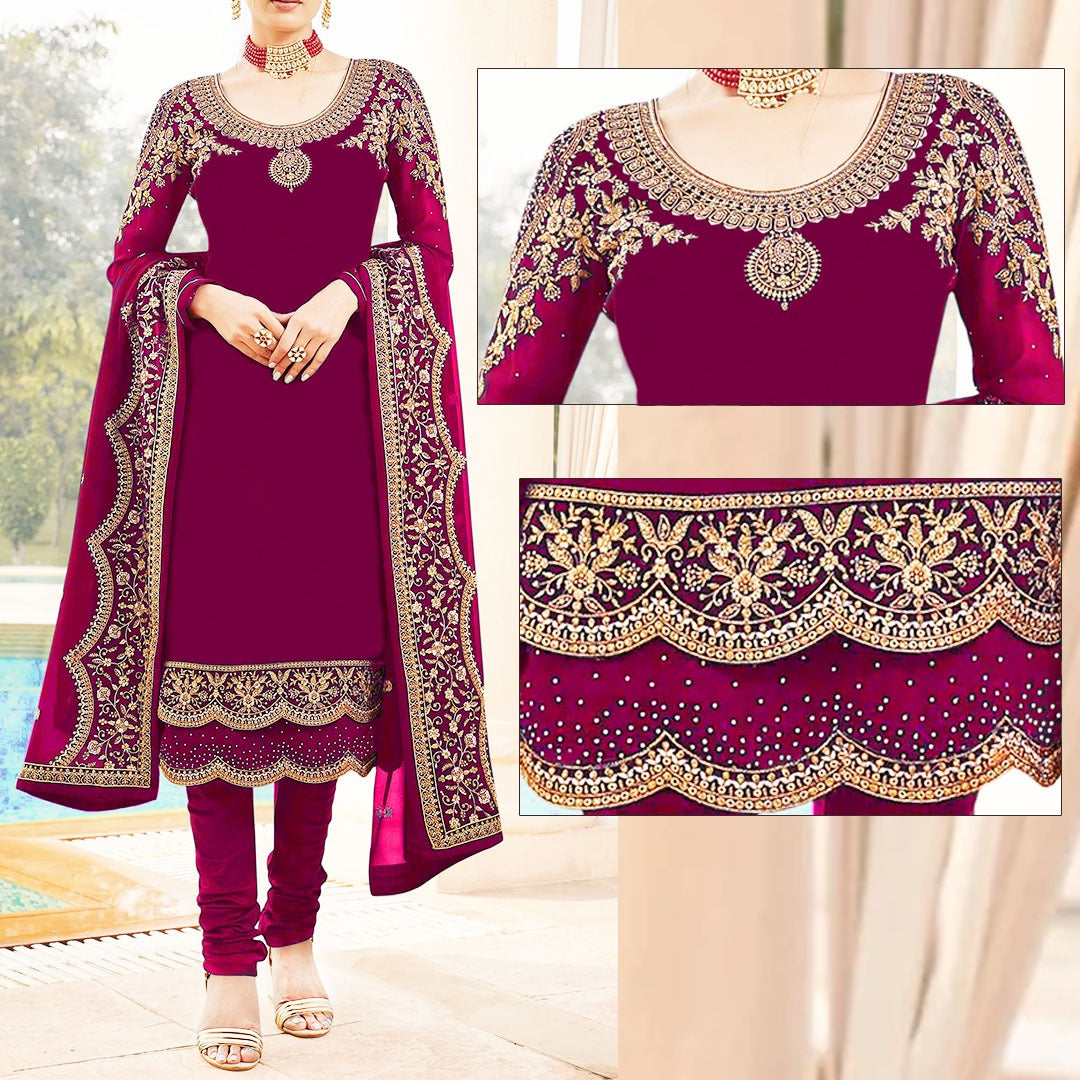 Aatshi Color Embroidered Suit | MH-676 | 3 Piece Unstitched | Crinkle Chiffon Stuff