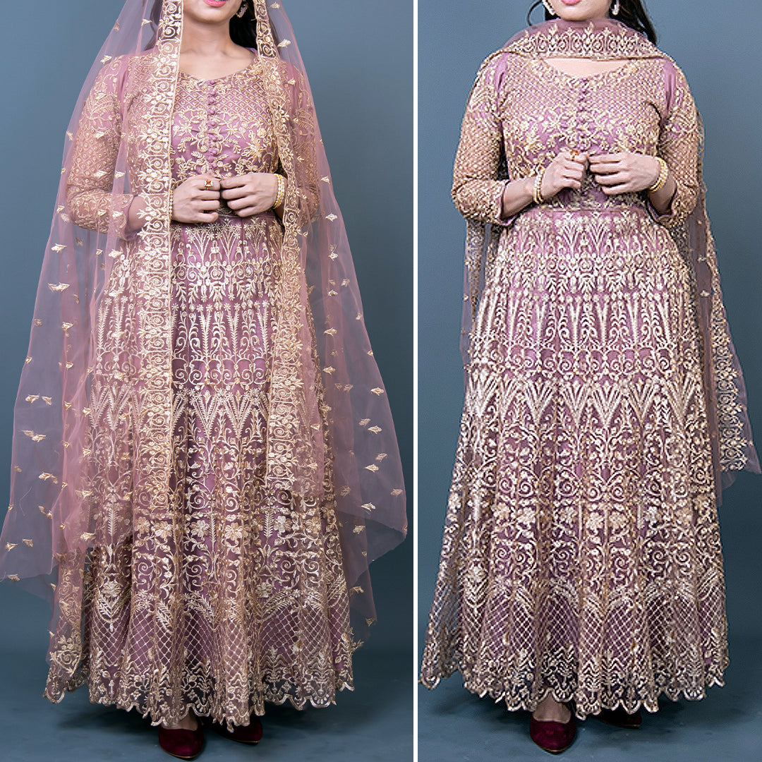 Light Purple Color | Semi Stitched | Embroidered | Net Fabric Maxi (Fr-301)