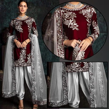 Chiffon Patyala Un-Stitched Dress MH-65 – Stylish Party & Celebration Outfit