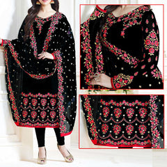 Black Embroidered Suit | MH-607 | 3 Piece Unstitched | Crinkle Chiffon Stuff