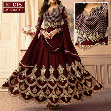 Maroon Chiffon Frock Code MH-016 – Stylish Party & Celebration Outfit