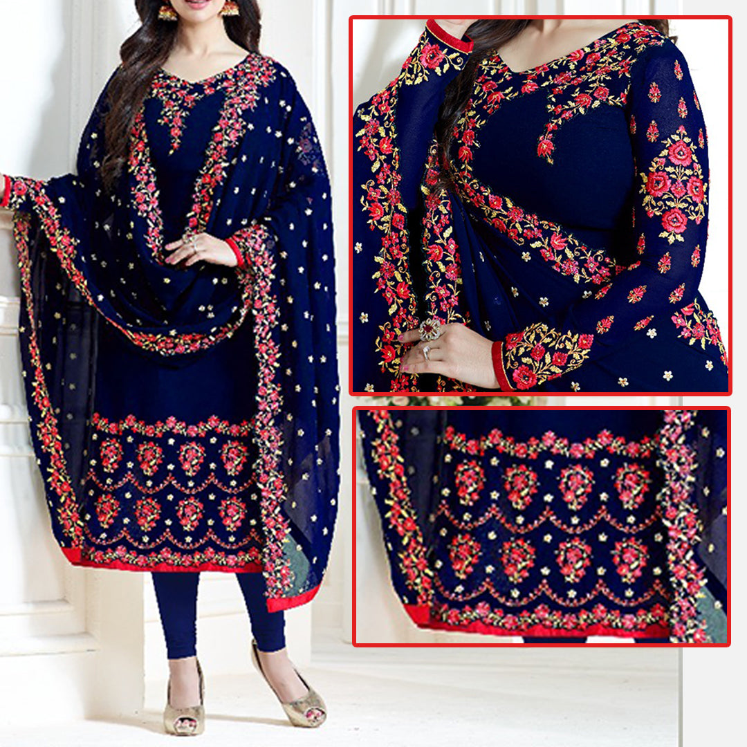 Blue Embroidred Suit l MH-621 | 3 Piece Unstitched | Crinkle Chiffon Stuff | Sale!