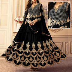 Black Embroidered Frock | MH-624 | 3 Piece Unstitched | Crinkle Chiffon Stuff