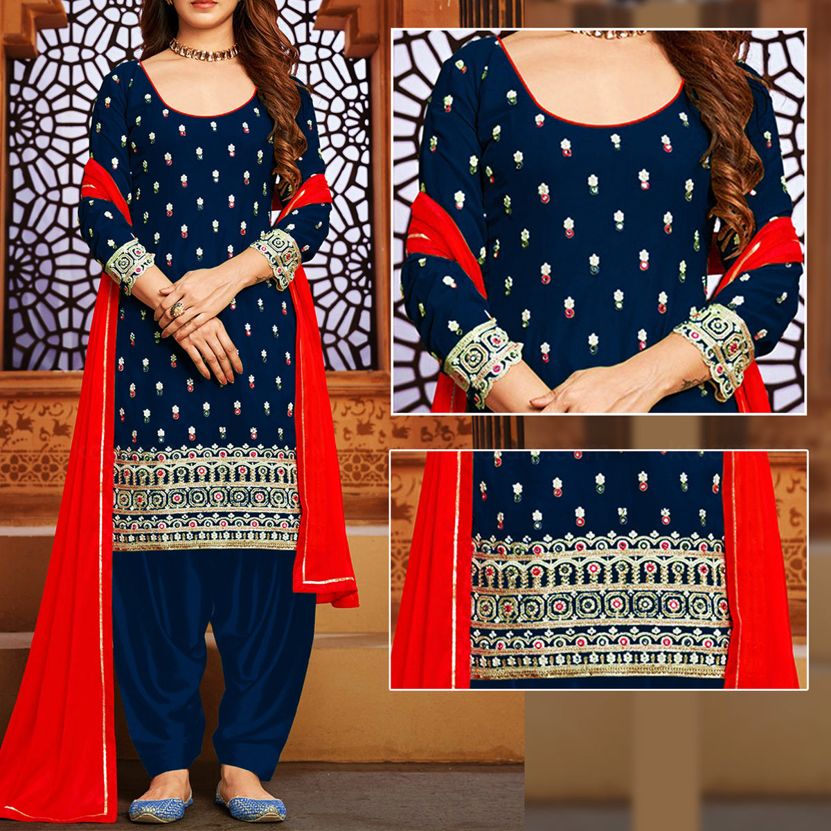 Blue Embroidred Suit l MH-648 | 3 Piece Unstitched | Crinkle Chiffon Stuff | Sale!